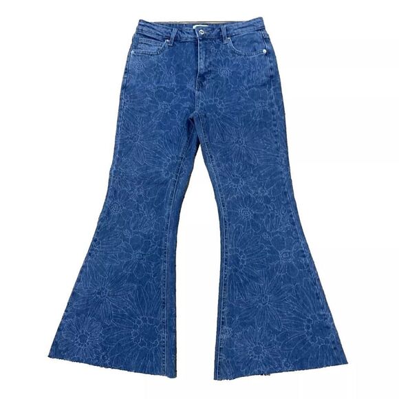 Forever 21 Denim - FOREVER 21 PREMIUM Womens Jeans Blue Floral Bell Bottom Flare Hippie Denim 28
